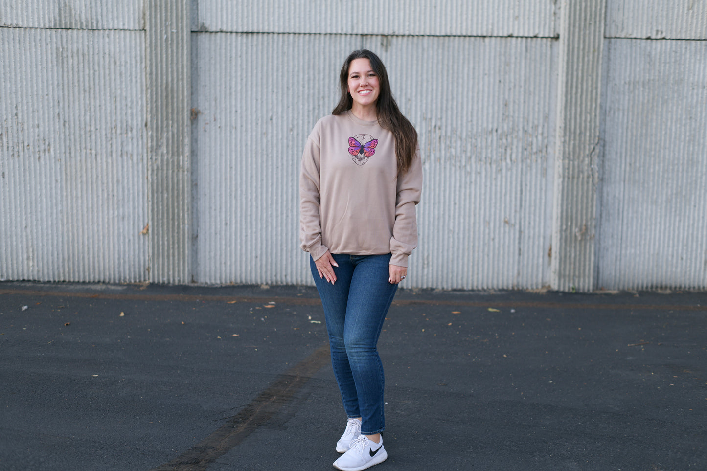 Skull and Butterfly Crew Neck Sweatshirt