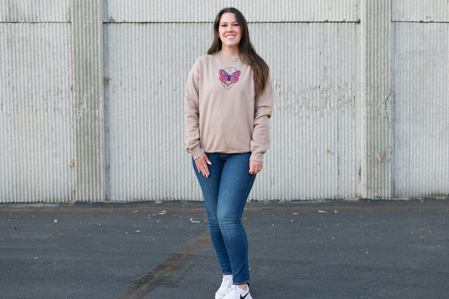 Skull and Butterfly Crew Neck Sweatshirt