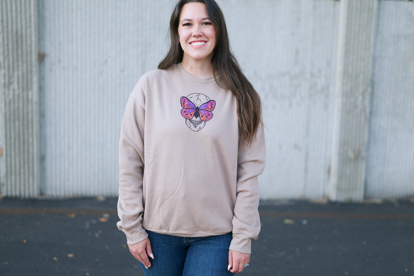 Skull and Butterfly Crew Neck Sweatshirt