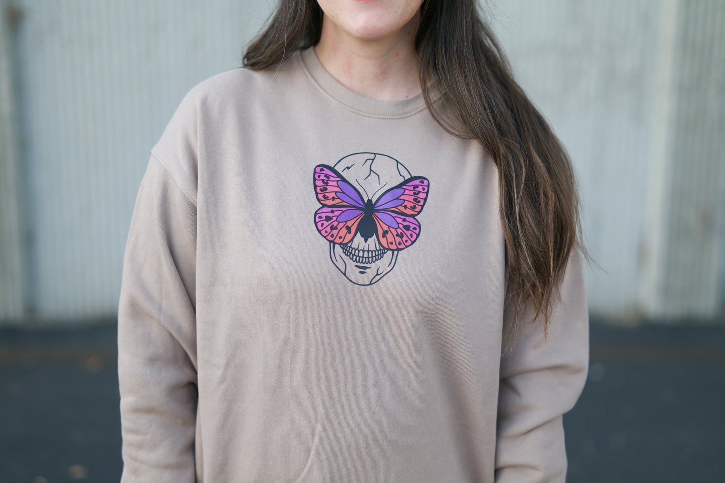 Skull and Butterfly Crew Neck Sweatshirt